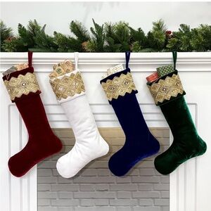 Velvet Holiday Stockings Set - Red, White, Blue, Green